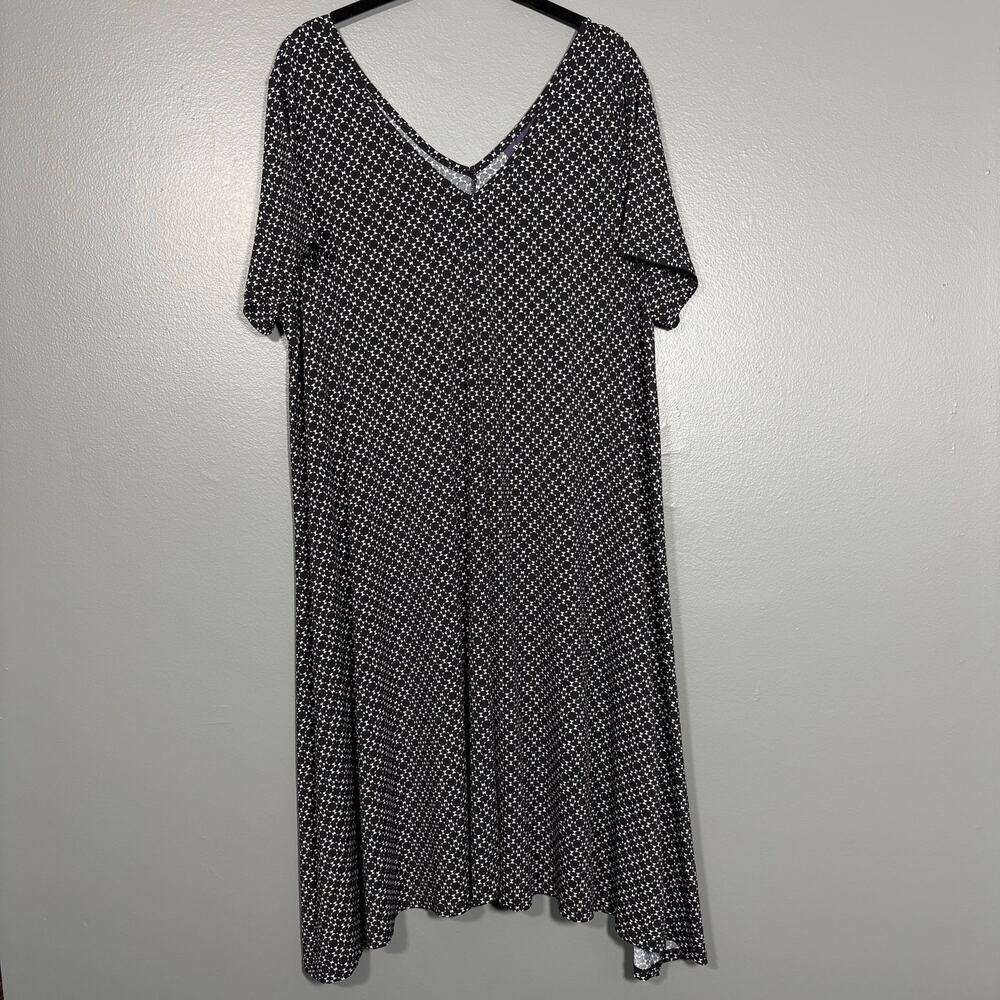 Roaman's Trapeze Midi Dress Black Geometric V-Neck - Women's Plus Size 18/20